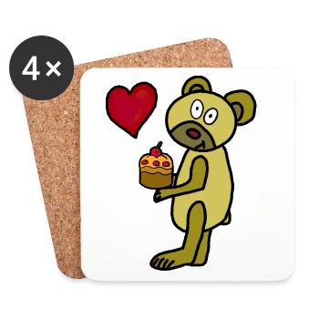 Teddy Muffin Heart Birthday Mother's Day Cake - Coasters (set of 4) - white - Front