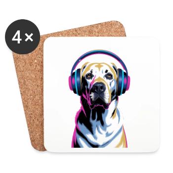 Labrador avec casque - Dessous de verre (lot de 4) - blanc - Devant