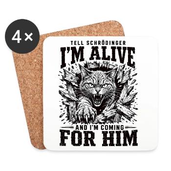 Schrödinger Katze Alive Shirt - Untersetzer (4er-Set) - Weiß - Vorne