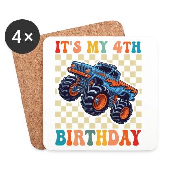 Monster Truck pour 4e anniversaire - Dessous de verre (lot de 4) - blanc - Devant