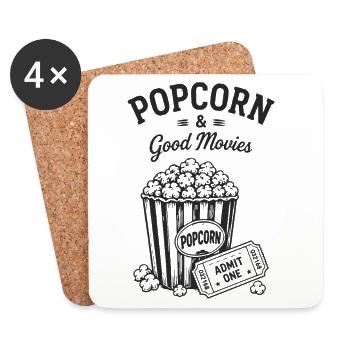 Popcorn and Good Movies Cinema Movie Ticket - Coasters (set of 4) - white - Front