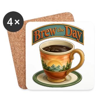 Brew the Day Sunrise Landschaftsbecher - Untersetzer (4er-Set) - Weiß - Vorne