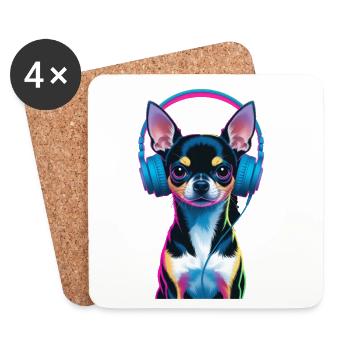Chihuahua Headphones - Coasters (set of 4) - white - Front