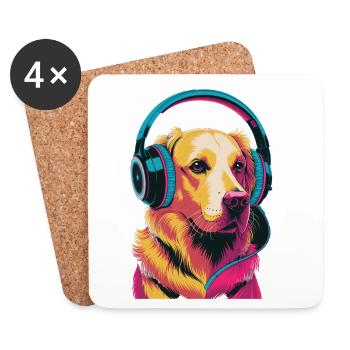 Golden Retriever avec des écouteurs - Dessous de verre (lot de 4) - blanc - Devant