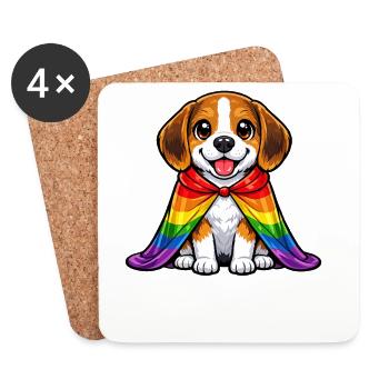 Beagle Pride Hund Regenbogen-Umhang LGBTQ - Untersetzer (4er-Set) - Weiß - Vorne