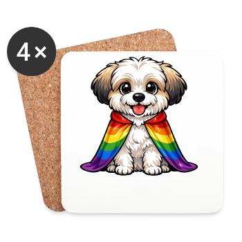 Chien de la fierté havanaise cape arc-en-ciel LGBTQ - Dessous de verre (lot de 4) - blanc - Devant