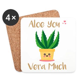 Aloe You Vera Much Funny Aloe Vera Plant Pun Gift - Coasters (set of 4) - white - Front