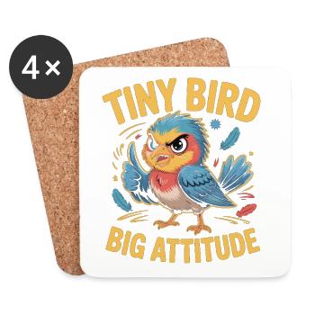 Tiny Bird Big Attitude Vogel Spruch - Untersetzer (4er-Set) - Weiß - Vorne