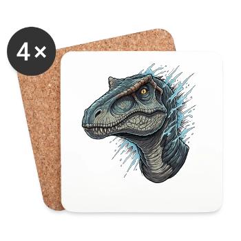 Dino head with blue splashes - Coasters (set of 4) - white - Front