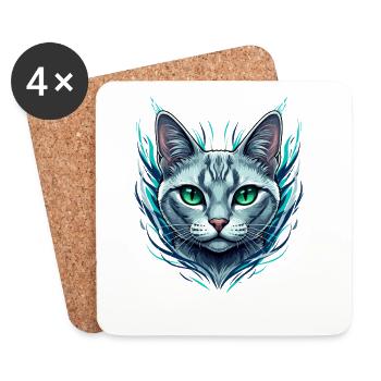 Portrait du chat aquamarine - Dessous de verre (lot de 4) - blanc - Devant