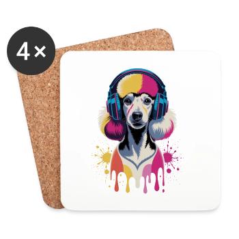Caniche avec un casque - Dessous de verre (lot de 4) - blanc - Devant