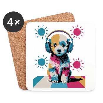 Chiot caniche avec un casque - Dessous de verre (lot de 4) - blanc - Devant