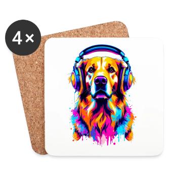 Golden Retriever with Headphones - Coasters (set of 4) - white - Front