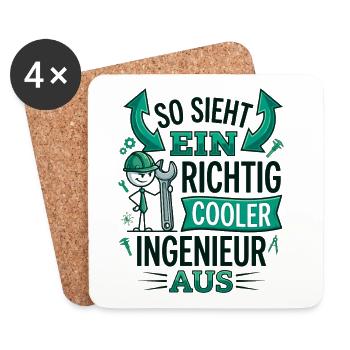 Cooler Ingenieur Spruch Strichmännchen - Untersetzer (4er-Set) - Weiß - Vorne