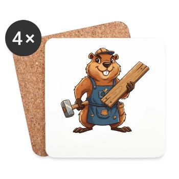 Beaver construction worker with wooden slats - Coasters (set of 4) - white - Front