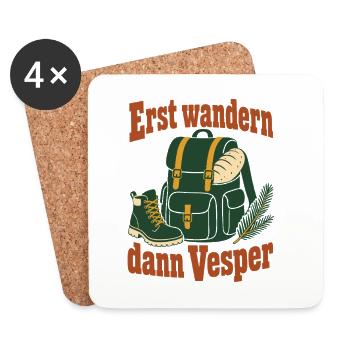 Erst wandern dann Vesper, Schwarzwald Wandern - Untersetzer (4er-Set) - Weiß - Vorne