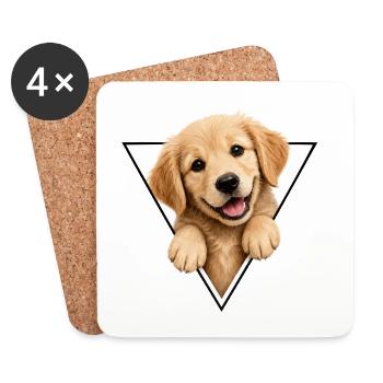Chien chiot dans un cadre triangulaire - Dessous de verre (lot de 4) - blanc - Devant