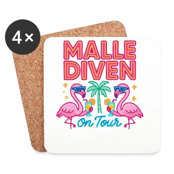 Malle Diven On Tour Damen Flamingo Mallorca Party - Untersetzer (4er-Set) - Weiß - Vorne