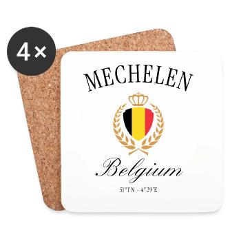 Couronne des armoiries de Belgique de Malines – Souvenir de voyage - Dessous de verre (lot de 4) - blanc - Devant