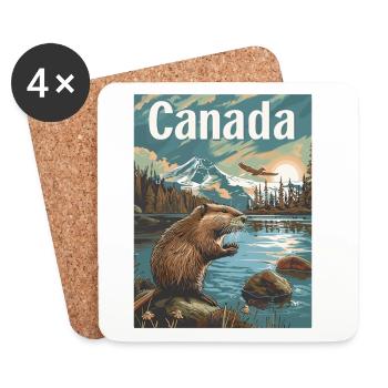 Natural Wonders of Canada Landscape by the Lake with Beaver - Coasters (set of 4) - white - Front