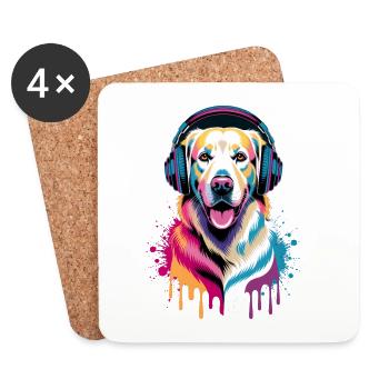 Golden Retriever with Headphones - Coasters (set of 4) - white - Front