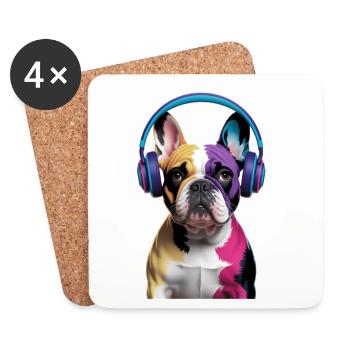Frenchie French Bulldog with Headphones - Coasters (set of 4) - white - Front