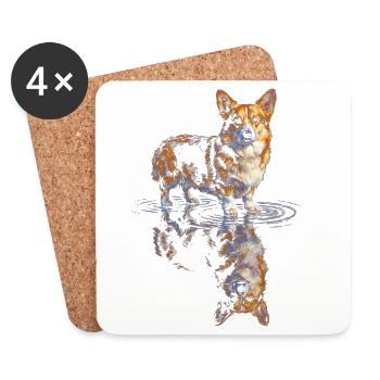 Wasserreflex Corgi  - Untersetzer (4er-Set) - Weiß - Vorne