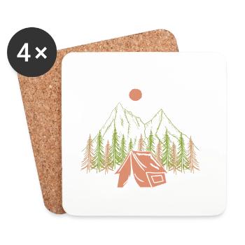 Camping Gift Birthday Tent Mountain Nature Forest - Coasters (set of 4) - white - Front