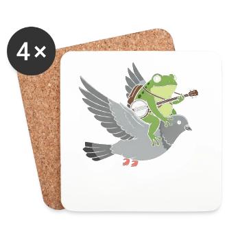 Frosch-Gitarrist auf Taube - Untersetzer (4er-Set) - Weiß - Vorne