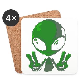 Signe de paix extraterrestre Pixel Green - Dessous de verre (lot de 4) - blanc - Devant