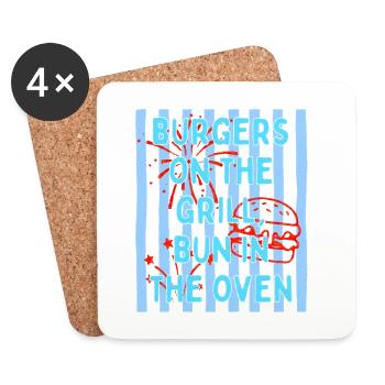 Burgers rayés de marguerite au barbecue Pain au four - Dessous de verre (lot de 4) - blanc - Devant