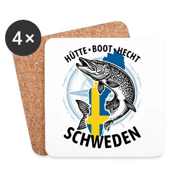 Hütte, Boot, Hecht - Schweden | Angler Geschenk - Untersetzer (4er-Set) - Weiß - Vorne