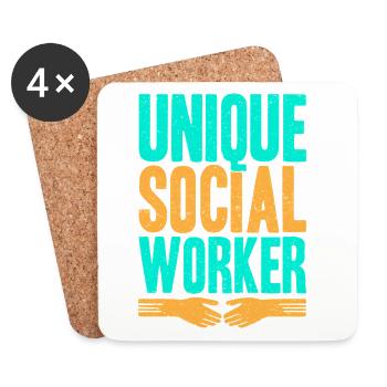 Citation d’assistant social : Unique Social Work - Dessous de verre (lot de 4) - blanc - Devant