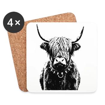 Punk Scotland Highland Cattle - Dessous de verre (lot de 4) - blanc - Devant
