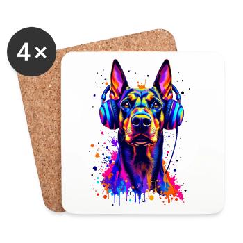 Doberman avec casque - Dessous de verre (lot de 4) - blanc - Devant