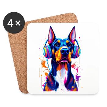 Doberman with headphones - Coasters (set of 4) - white - Front