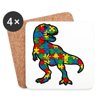 Autisme Dinosaure T-Rex Enfant - Dessous de verre (lot de 4) - blanc - Devant