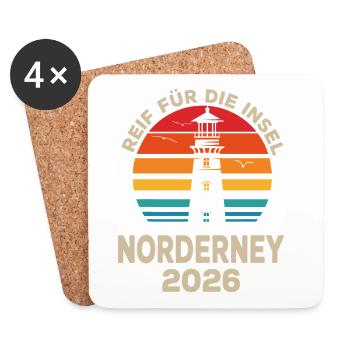 Norderney Leuchtturm Retro Sunset 2026 - Untersetzer (4er-Set) - Weiß - Vorne
