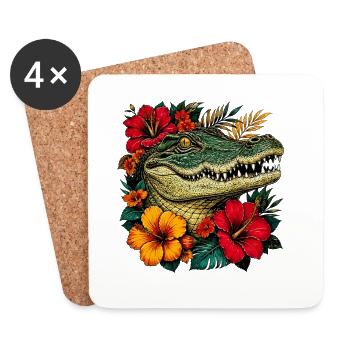 Alligator Head Tropical Flowers - Coasters (set of 4) - white - Front