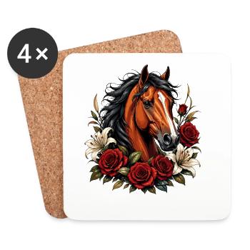 Visage de cheval avec cadre rose - Dessous de verre (lot de 4) - blanc - Devant