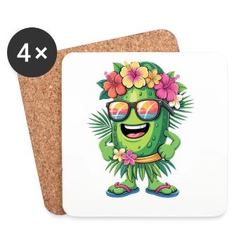 Funny Holiday Cucumber in Hawaiian Hula Look with - Coasters (set of 4) - white - Front