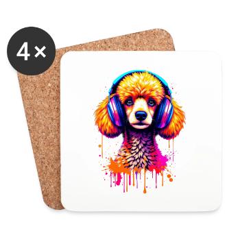 Caniche avec un casque - Dessous de verre (lot de 4) - blanc - Devant