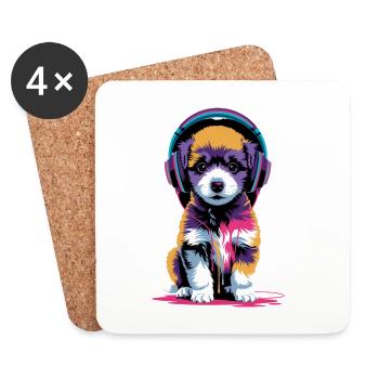 Chiot caniche avec un casque - Dessous de verre (lot de 4) - blanc - Devant