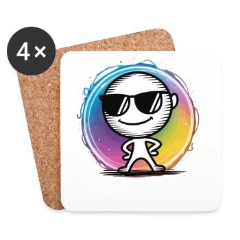 T-shirt cool avec lunettes de soleil - Cadeau Pop Art - Dessous de verre (lot de 4) - blanc - Devant
