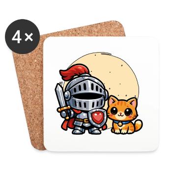 Niedliche Katze und Ritter Ren Faire Mittelalter - Untersetzer (4er-Set) - Weiß - Vorne