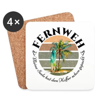 FERNWEH T-Shirt Palme Surfboard - Koffer gepackt - Untersetzer (4er-Set) - Weiß - Vorne