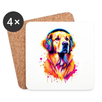 Golden Retriever mit Kopfhörer - Untersetzer (4er-Set) - Weiß - Vorne