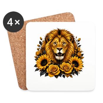 Lion in sunflower wreath - Coasters (set of 4) - white - Front
