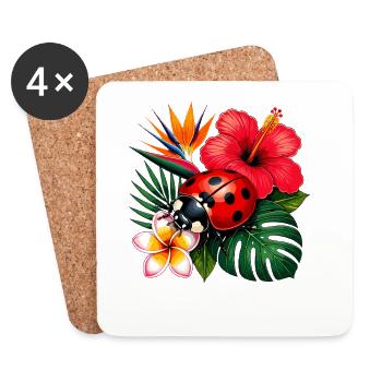 Tropical ladybug in hibiscus - Coasters (set of 4) - white - Front