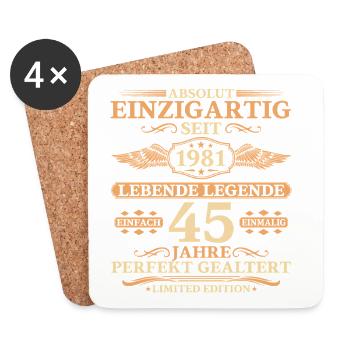 Einzigartig seit 1981 – 45. Geburtstag Geschenk - Untersetzer (4er-Set) - Weiß - Vorne